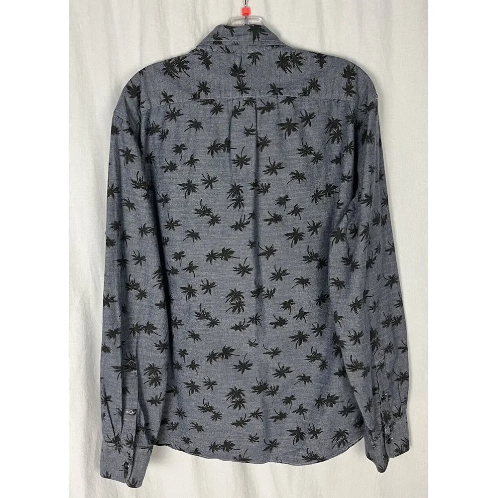 J. Crew Chambray Shirt Palm Tree Men's XL Button Down Long Sleeve Cotton Slim‎